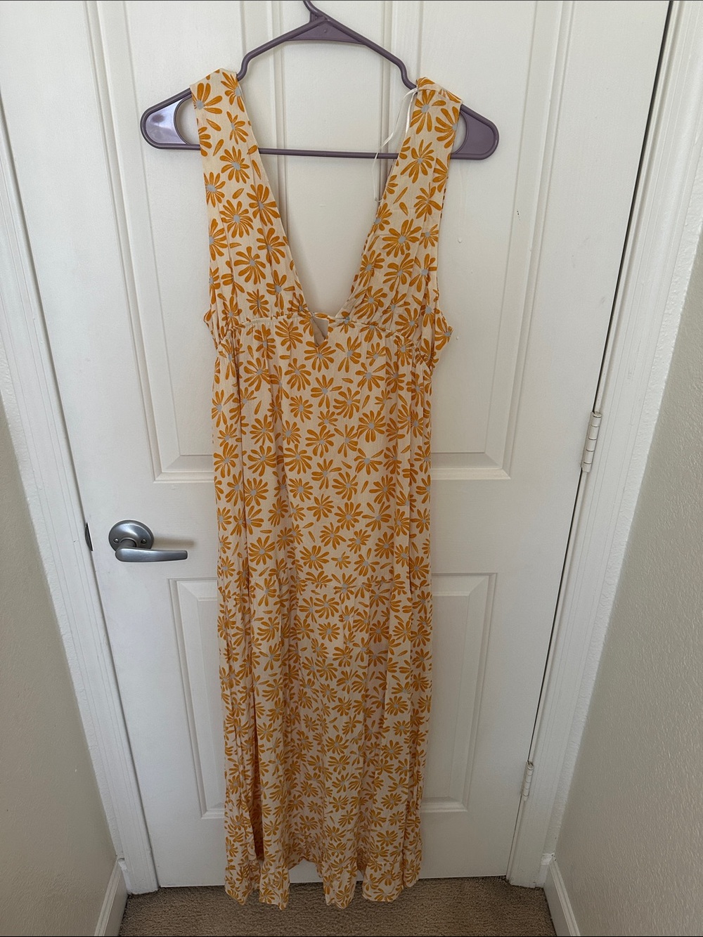 Sunflower-Print Sleeveless Maxi Dress in Mustard Yellow